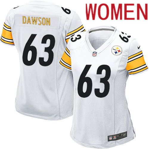 Women Pittsburgh Steelers 63 Dermontti Dawson Nike White Game NFL Jersey